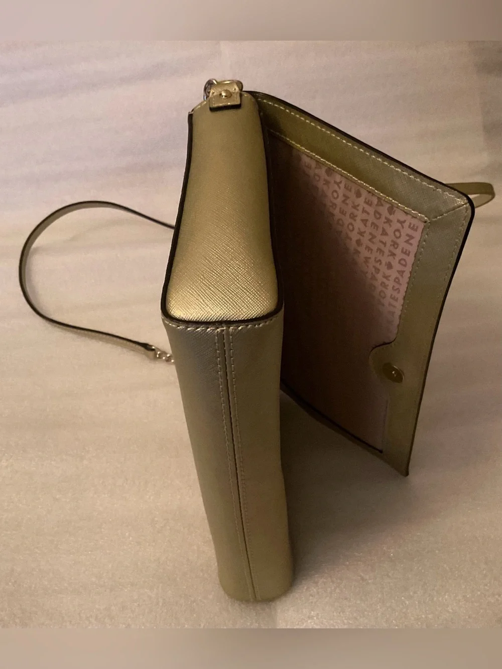 Kate Spade New York Metallic Champagne Gold Saffiano Leather Crossbody Bag